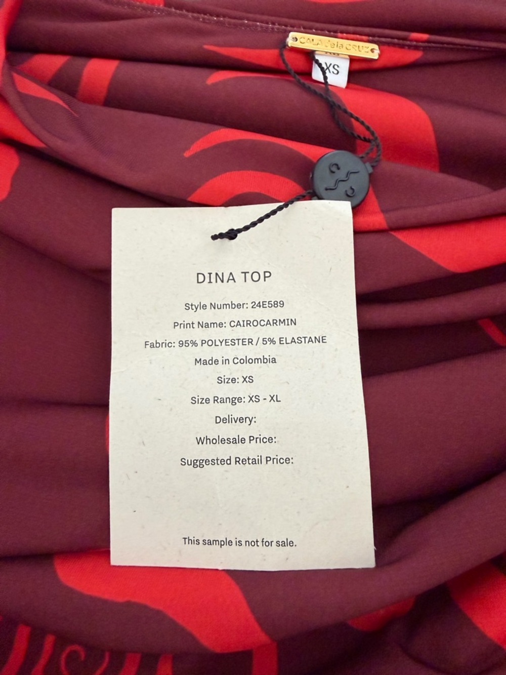 Asymmetric Red Patterned Cowl-Neck Top - Picture 4 of 5